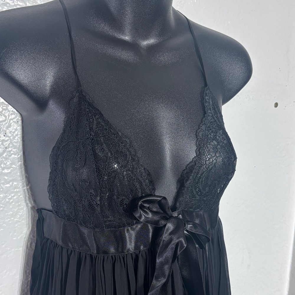 Victoria’s Secret women’s medium 2 piece lingerie set black babydoll crinkle new - Picture 2 of 8